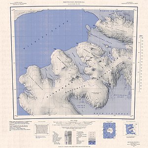 Topographisches Kartenblatt Beethoven-Halbinsel (1:250.000) mit dem hier in Form des Bach-Schelfeises ausgezeichneten Bach Inlet (unten rechts)