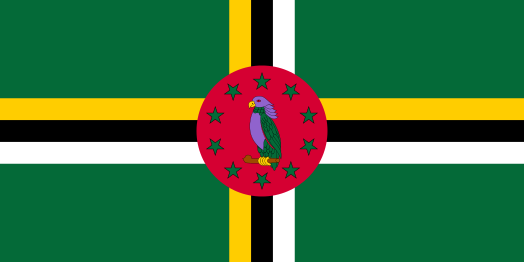 Flag of Dominica, features a purple sisserou parrot.