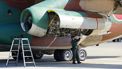 JT8D showing size of commercial transport engine prior to replacement by big fa JT9D