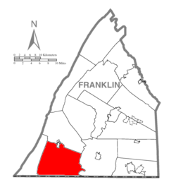 Map of Franklin County, Pennsylvania highlighting Montgomery Township