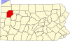 State map highlighting Venango County