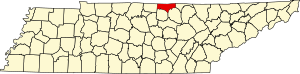 Map of Tennessee highlighting Clay County