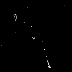 Spacewar!, developed for the PDP-1 in 1961, is often credited as being the second ever computer game. The game consisted of two player-controlled spaceships maneuvering around a central star, each attempting to destroy the other. Spacewar1.svg