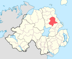 Location of Antrim Lower, County Antrim, Northern Ireland.