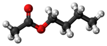 Ball-and-stick model of the butyl acetate molecule