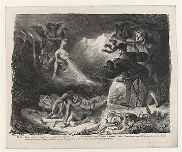 L'ombre de Marguerite apparaissant à Faust, lithographie d'après Delacroix