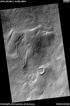 Tongue-shaped glacier, as seen by HiRISE under the HiWish program