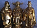 Metal statues of Fu, Lu, and Shou