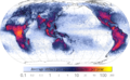 Image 28World map showing frequency of lightning strikes, in flashes per km2 per year (equal-area projection). Lightning strikes most frequently in the Democratic Republic of the Congo. Combined 1995–2003 data from the Optical Transient Detector and 1998–2003 data from the Lightning Imaging Sensor. (from Atmospheric electricity)