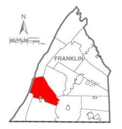 Map of Franklin County, Pennsylvania highlighting Peters Township