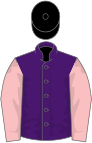 Purple, pink sleeves, black cap