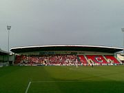 Aldershot fans in the Airwair Stand, celebrating their promotion to the Football League