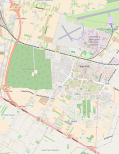 Mapa konturowa Świdnika, u góry po prawej znajduje się punkt z opisem „Wytwórnia Sprzętu Komunikacyjnego „PZL-Świdnik””