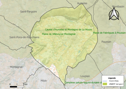 Carte des ZNIEFF de type 2 sur la commune.