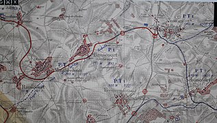 Carte montrant les destructions de Fresnoy et des environs lors de la guerre de 1914-1918.