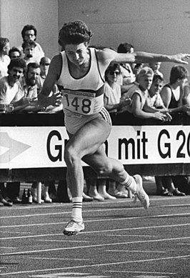 Silke Möller (Gladisch) wint de 200 m bij de Oost-Duitse kampioenschappen, 1987