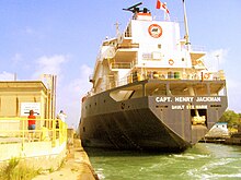 A ship passing through Thorold Lock 7 (238984698).jpg