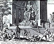 Philip Galle (after Maarten van Heemskerck). Statue of Zeus at Olympia 1572. engraving. Various collections.