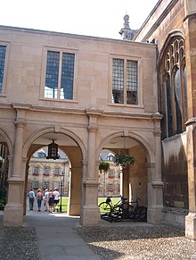 The Chapel cloisters, through which Old Court can be seen Cambridge Peterhouse Cloisters.JPG