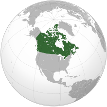 Projection of North America with Canada in green