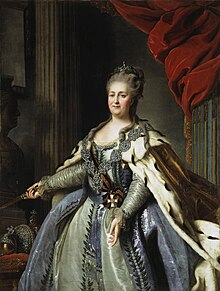 Portrait of Catherine II by F.Rokotov after Roslin (c.1770, Hermitage)