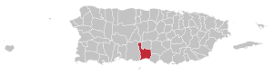 Map of Puerto Rico highlighting Juana Díaz Municipality