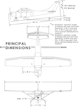 3-view line drawing of the Cessna 182M Skylane