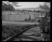 Circular stair from Parking Overlook to Clay Tennis Courts, Riverside Park at 96th Street, looking southwest. - Henry Hudson Parkway, Extending 11.2 miles from West 72nd Street to Bronx HAER NY-334-19.tif