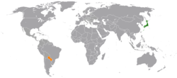 JapanとParaguayの位置を示した地図