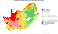 Mapa de clasificación climática de Köppen actual / pasado de Sudáfrica para 1980-2016