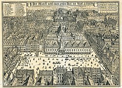 La place du marché de Leipzig avec l'ancien hôtel de ville, 1712