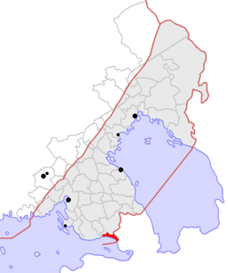 Terijoki kommuns placering (det röda området) i den del av Karelen som avträddes till Sovjetunionen 1944.