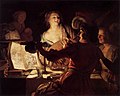 Gerard van Honthorst, Veselá společnost, 1623, používá šerosvit podobně jako Utrecht Caravaggists