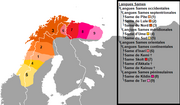 Aire de diffusion du same d'Inari (n°6) au sein des langues sames.