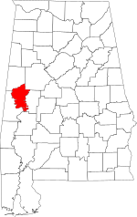 Map of Alabama highlighting Greene County