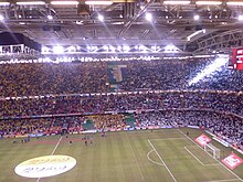 Supporters at the Millennium Stadium in 2006 where Watford beat Leeds United 3-0 in the final. Milleniumstadiumchampionshipplayofffinal06.jpg