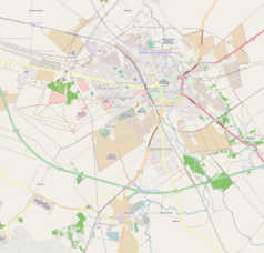 Mapa konturowa Stargardu, blisko centrum u góry znajduje się punkt z opisem „Przedmieście Szczecińskie”