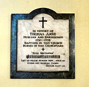 Memorial Plaque to composer Thomas Arne