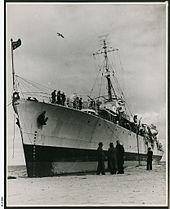 HMAS Barcoo aground on West Beach in April 1948 Barcoo beached.jpeg