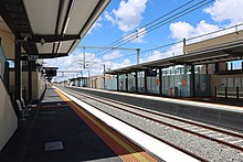 The rebuilt Bonbeach station has tactile boarding indicators and elevators Bonbeach Southbound View.JPG