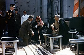 Franklin D. Roosevelt with King Ibn Saud aboard USS Quincy (CA-71), 14 February 1945 (USA-C-545).jpg