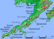 Map showing volcanoes of Alaska Peninsula.