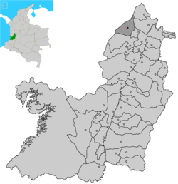 Location of the municipality and town of El Cairo in the Valle del Cauca Department of Colombia.