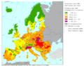 An outdated non-live map of one type of air pollution in Europe in 2005