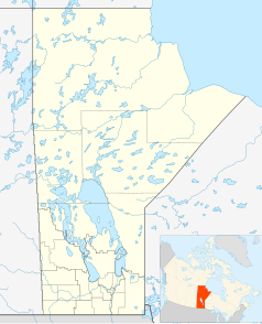 Mapa konturowa Manitoby, na dole znajduje się punkt z opisem „Winnipeg”