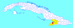 Manzanillo municipality (red) within Granma Province (yellow) and Cuba
