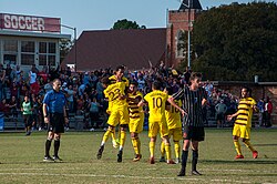 MSU Mustangs celebrate late goal.