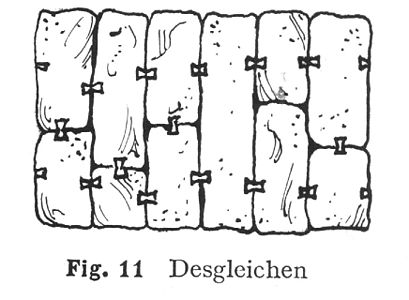 Mur païen du mont Sainte-Odile, plan de liaisonnement par clé à queue-d'aronde.