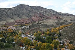 Town of Morrison with Red Rocks amphitheater in background