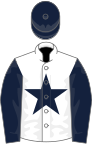 White, dark blue star, sleeves and cap